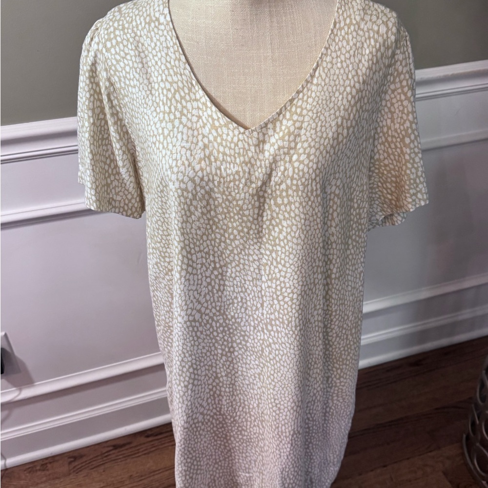 Original by Nicole Miller Women Shift Dress Linen Blend Size XL tan and white - Picture 2 of 12